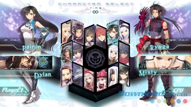 Lựa chọn nhân vật chiến đấu chính và nhân vật hỗ trợ trước khi bắt đầu mỗi trận đấu trong game đối kháng Blade Arcus from Shining: Battle Arena cho PC