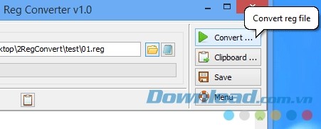 Chọn Convert để chuyển đổi nhanh mọi tập tin registry