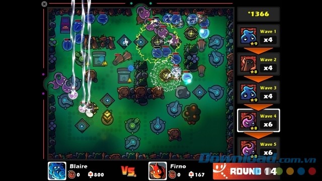 Sử dụng các tuyệt chiêu có sức công phá mạnh mẽ trong game tháp phòng thủ Fire With Fire Tower Attack and Defense