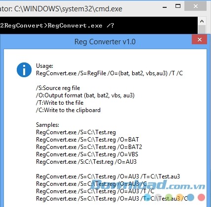  Những tham số REG Converter hỗ trợ