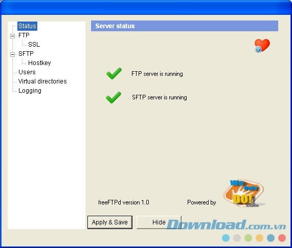 Giao diện chính đơn giản của ứng dụng máy chủ miễn phí cho máy tính FreeFTPd Giao diện chính đơn giản của ứng dụng máy chủ miễn phí cho máy tính FreeFTPd