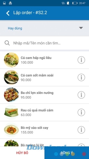Lập order các món ăn Lập order các món ăn