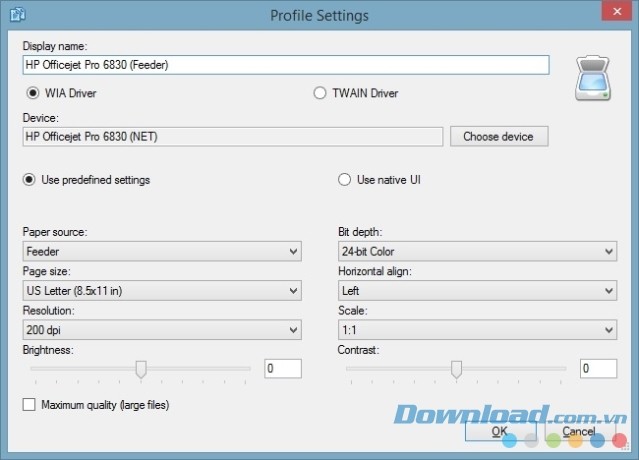  Bạn có thể scan tài liệu với driver WIA hoặc TWAIN trên Not Another PDF Scanner 2