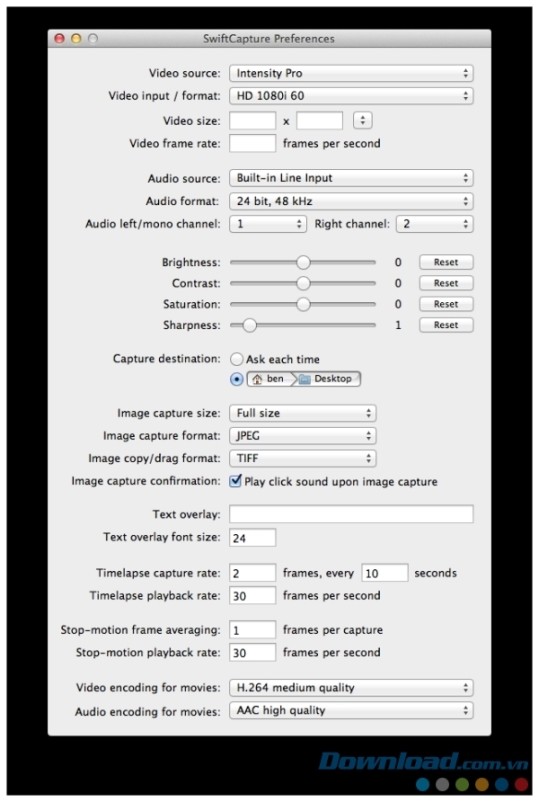Cửa sổ tùy chọn cho thấy một số tính năng của ứng dụng chụp ảnh màn hình và quay video SwiftCapture cho Mac