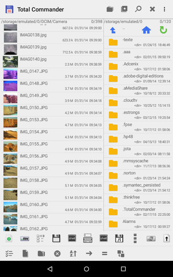 Các thuộc tính quản lý file trong Total Commander cho máy tính bảng