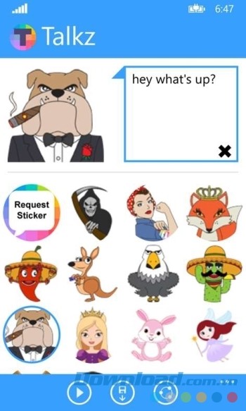 Talkz cho Windows Phone chứa hàng trăm sticker kèm âm thanh sống động
