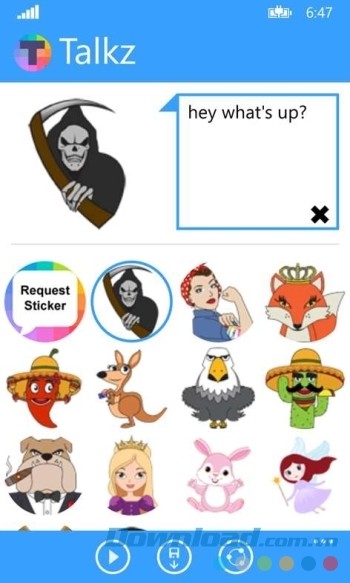 Talkz cho Windows Phone chứa hàng trăm sticker kèm âm thanh sống động