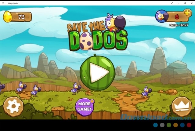 Phần Main Menu có giao diện đơn giản của game chiến thuật miễn phí Magic Dodos cho máy tính