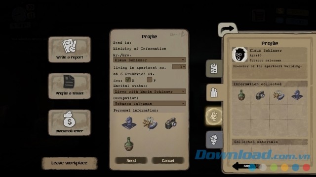 Thu thập hồ sơ thông tin trong game chiến thuật phiêu lưu Beholder cho máy tính, Mac và Linux