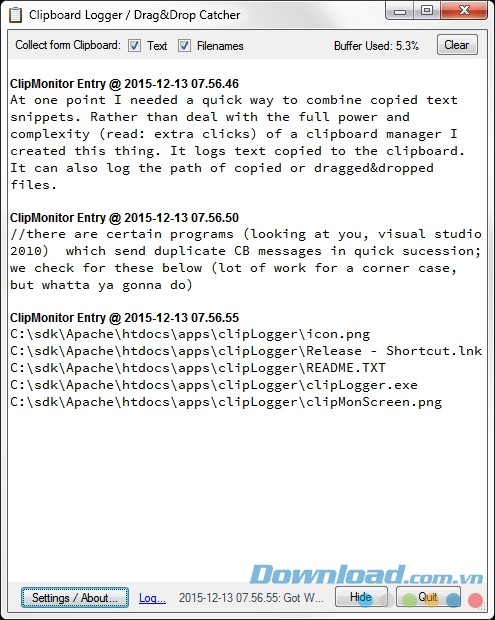 Giao diện phần mềm clipLogger
