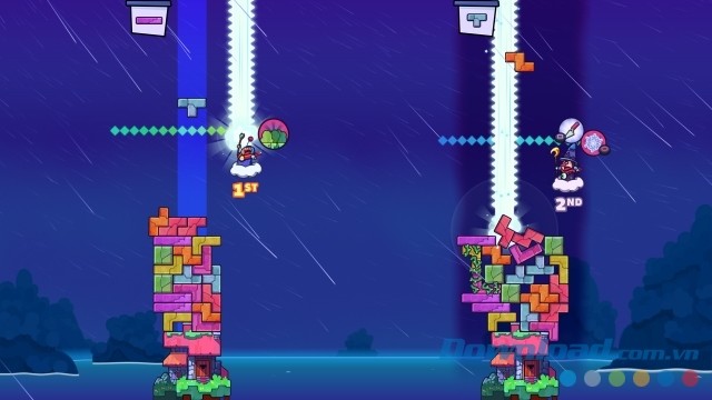 Cố gắng xây dựng công trình dưới vạch kẻ tiêu chuẩn trong game xếp hình Tricky Towers