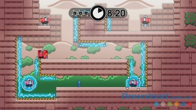 Né tránh và tấn công các rô bốt bị nhiễm điện từ xa trong game hành động 10 Second Ninja X