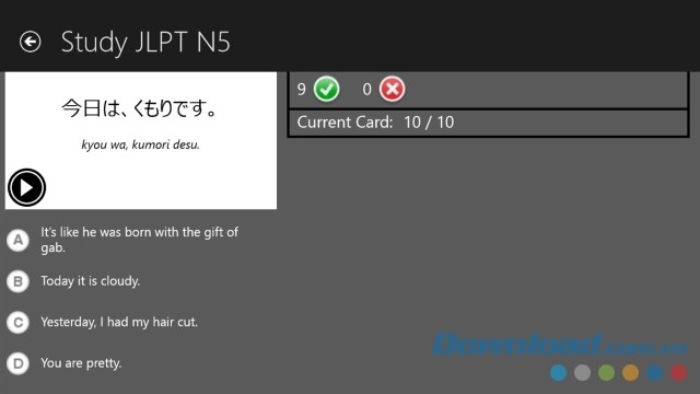 Âm thanh minh họa đính kèm trong từng bài kiểm tra