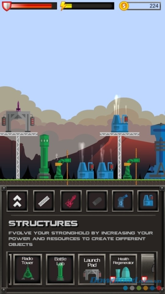 Xây dựng nhiều công trình khác nhau trong game chiến thuật miễn phí Stronghold2D cho máy tính