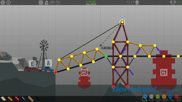 Thiết kế cây cầu hoàn chỉnh trong game xây cầu Poly Bridge cho máy tính, Mac và Linux