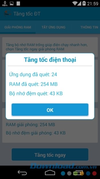 Ứng dụng sẽ giúp cạc bạn giải phóng bộ nhớ Ram một cách nhanh chóng