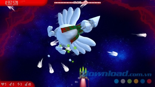 Tiêu diệt tên boss gà khổng lồ là nhiệm vụ cực "khoai" trong Chicken Invaders 5 Xmas cho iOS