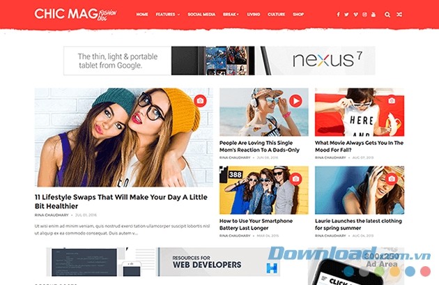 Giao diện màn hình mẫu blogger ChicMag