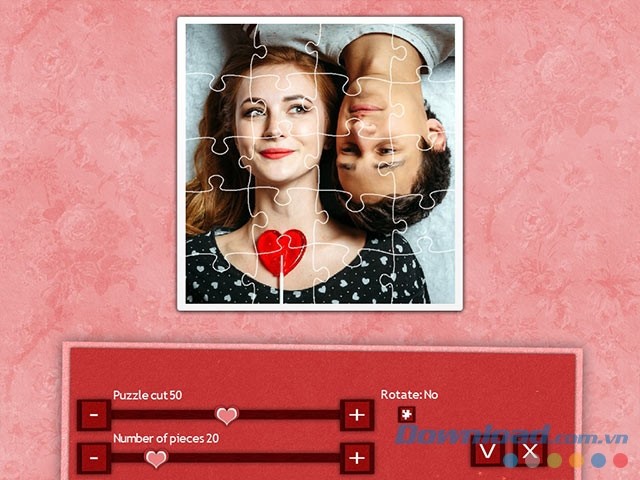 Tùy chỉnh số lượng mảnh ghép và bật/tắt tính năng xoay trong game ghép hình Holiday Jigsaw Valentine's Day 4 cho máy tính