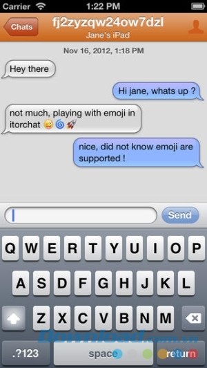 Màn hình khi nhắn tin trên iTorChat cho iOS
