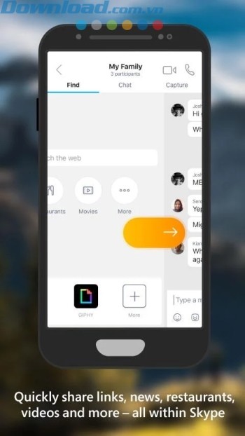 Chia sẻ link, tin tức, nhà hàng, video nhanh chóng trong Skype Preview 