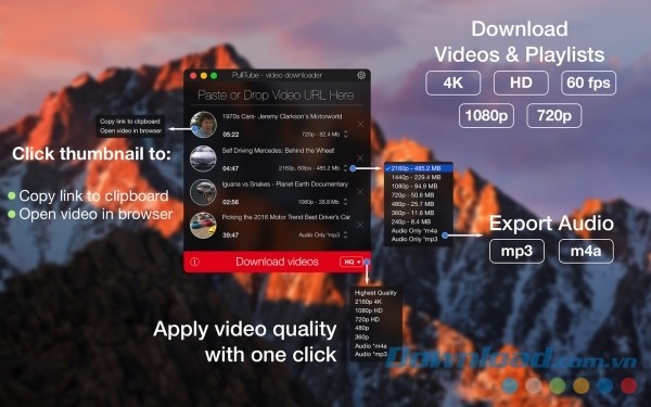 PullTube cho Mac hỗ trợ kéo và thả nhanh đường dẫn video cần tải