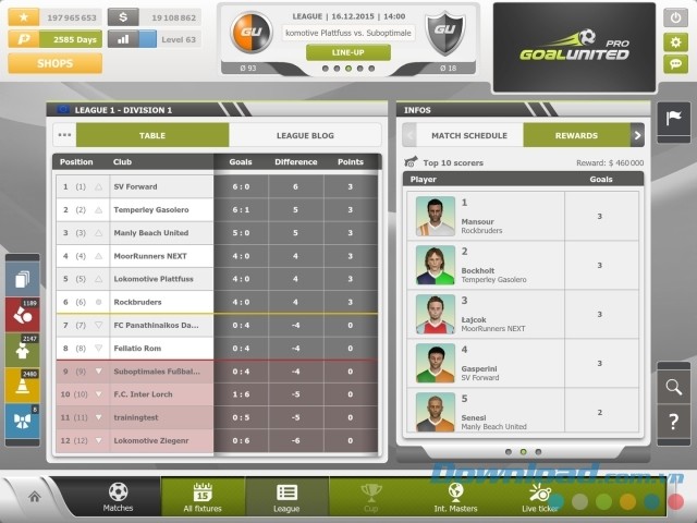 Xem kết quả trận đấu trong game quản lý bóng đá miễn phí goalunited PRO cho máy tính