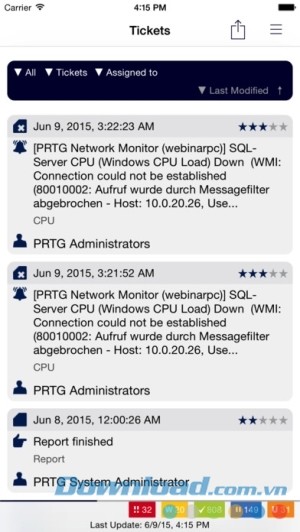 PRTG cho iOS giám sát hệ thống ticket
