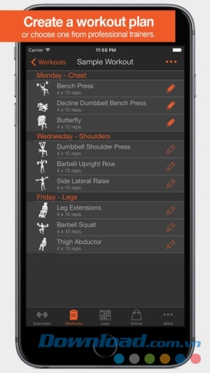 Fitness Point Pro cho iOS lập kế hoạch tập 