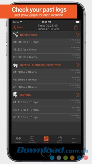 Fitness Point Pro cho iOS kiểm tra lịch sử tập