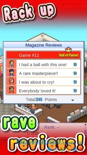 Game Dev Story cho iOS có chức năng đánh giá trò chơi thú vị
