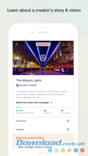 Học về câu chuyện và tầm nhìn trong Kickstarter cho iOS 