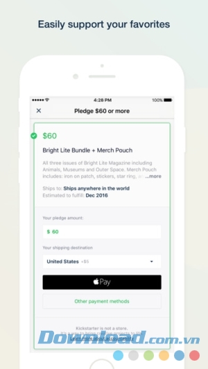Kickstarter cho iOS hỗ trợ các mục yêu thích