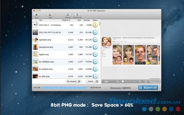 Lossless Photo Squeezer cho Mac giảm dung lượng ảnh nhưng không ảnh hưởng tới chất lượng