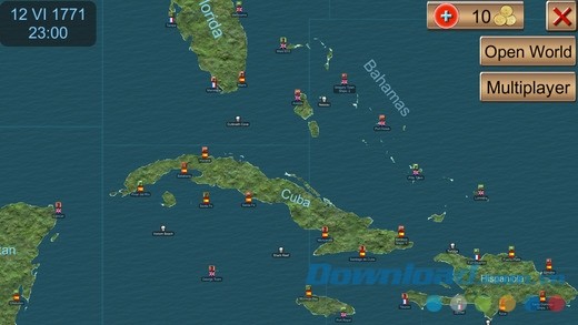 Bản đồ biển, trung tâm của The Pirate: Caribbean Hunt cho iOS 