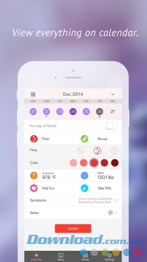 Period Tracker cho iOS hiển thị mọi thứ trên lịch