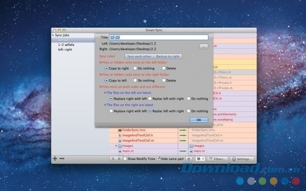 Bảng cấu hình quá trình backup dữ liệu Smart Sync cho Mac 