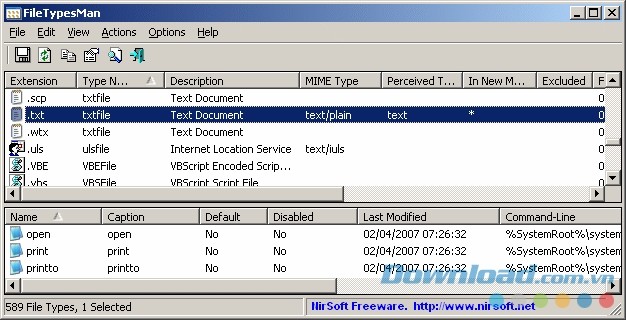 Giao diện chính của ứng dụng FileTypesMan cho máy tính