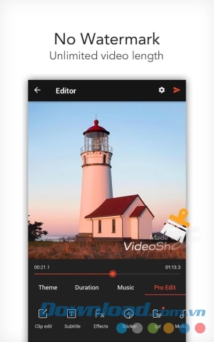 VideoShow Pro cho Android không đóng dấu bản quyền