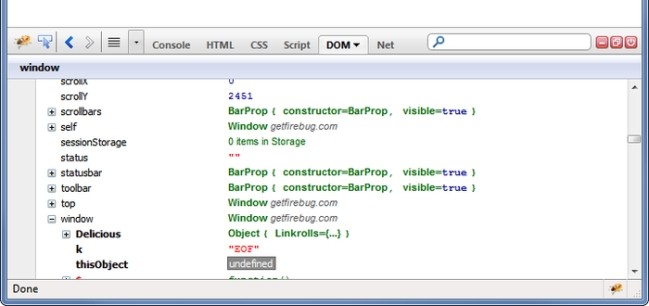 Cấu trúc hiển trị trên panel DOM khi xem với Firebug