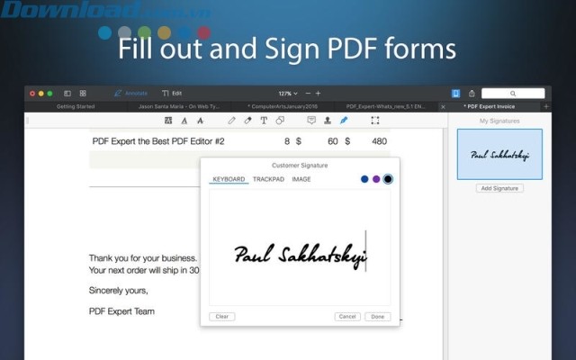Điền văn bản và thêm chữ ký vào file PDF
