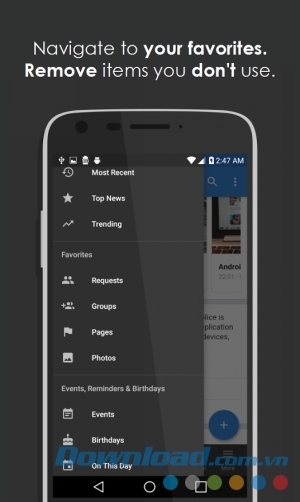Simple for Facebook Pro cho Android điều hướng tới trang yêu thích
