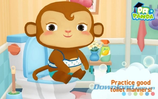 Dr. Panda Bath Time cho Android giúp bé thực hành thói quen đi vệ sinh