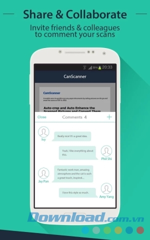 CamScanner License cho Android hỗ trợ chia sẻ và hợp tác