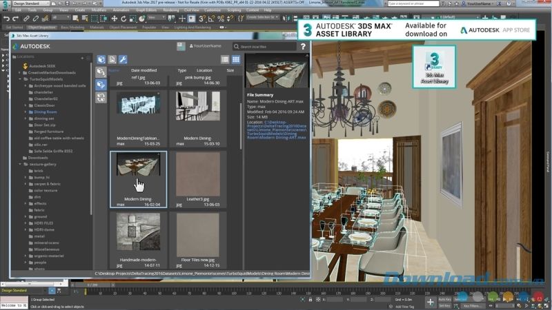 Phần mềm Autodesk 3ds Max 2022 cho thiết kế và hoạt hình 3D chuyên nghiệp hiệu suất cao. https://st.download.com.vn/Data/Image/2017/07/11/3ds-maxasset-library.jpg