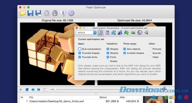 Flash Optimizer cho Mac giúp tối ưu file SWF