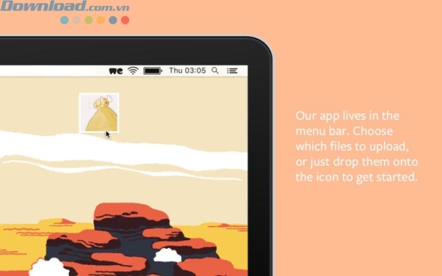 Ứng dụng ở thanh menu, kéo và thả file vào icon của ứng dụng để gửi dễ dàng 