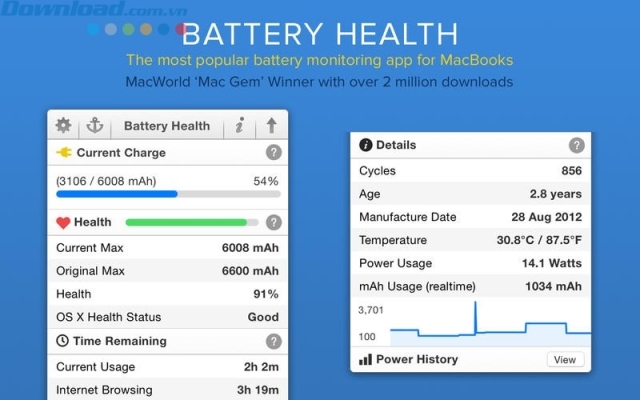 Hiển thị tất cả thông số về pin MarkBook của bạn