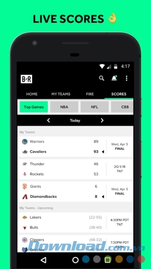 Bleacher Report cho Android hiển thị điểm trực tiếp