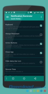 Cấu hình ứng dụng Quick Reminder Pro cho Android